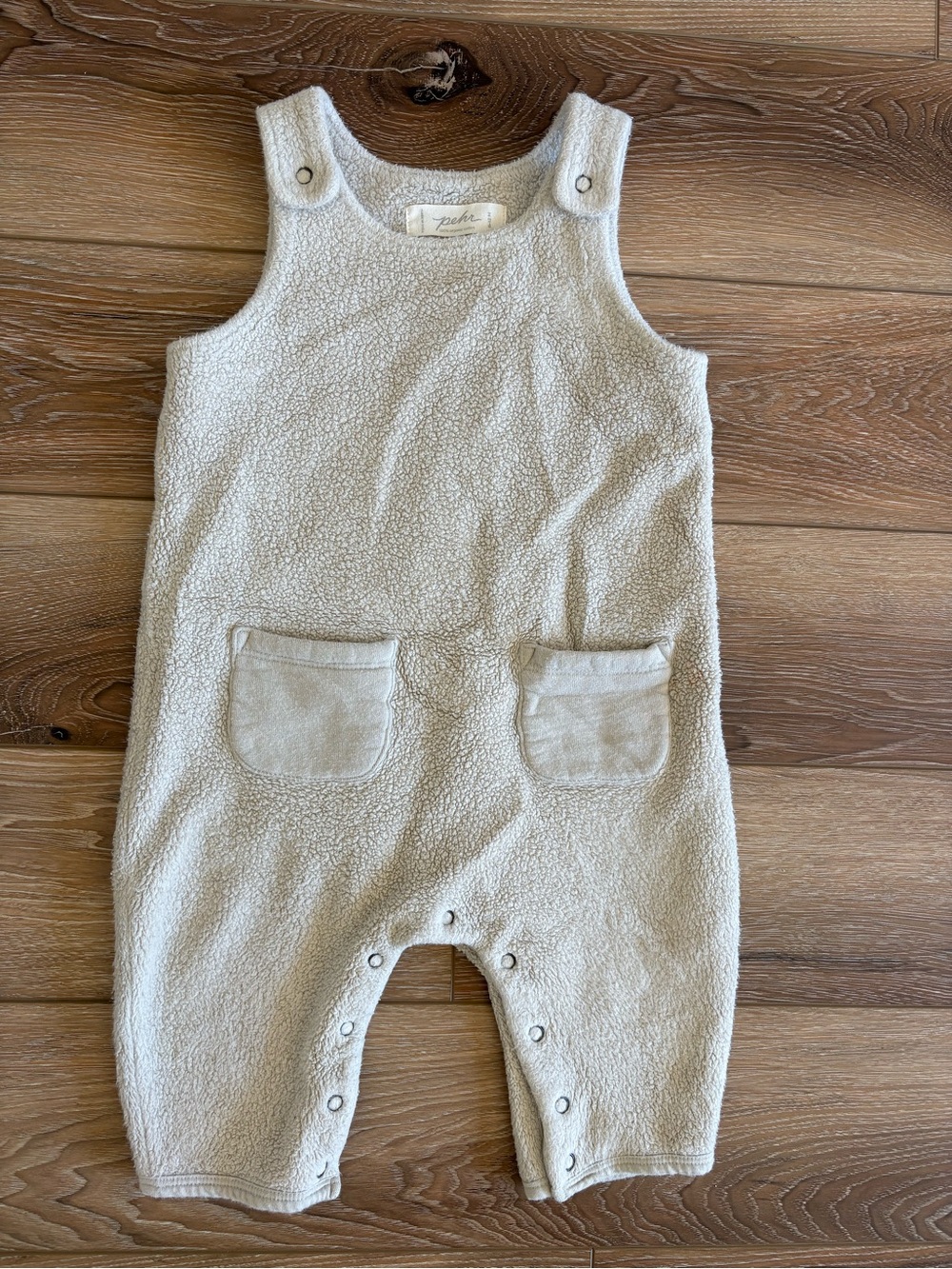 Pehr Cream Sherpa Baby Romper with Pockets 6-12 months, organic cotton